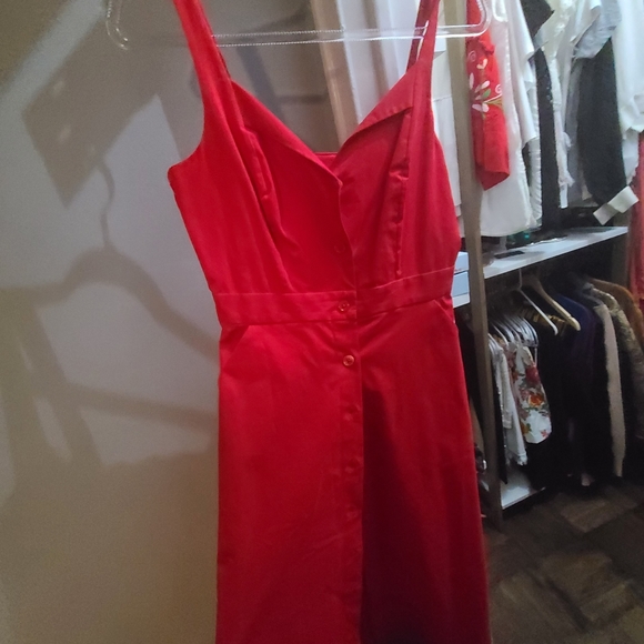 $395 NWT 🔥Equipment Oleisa Dress Button Front Sleeveless V-neck Tea Midi Red 4 - Picture 5 of 8